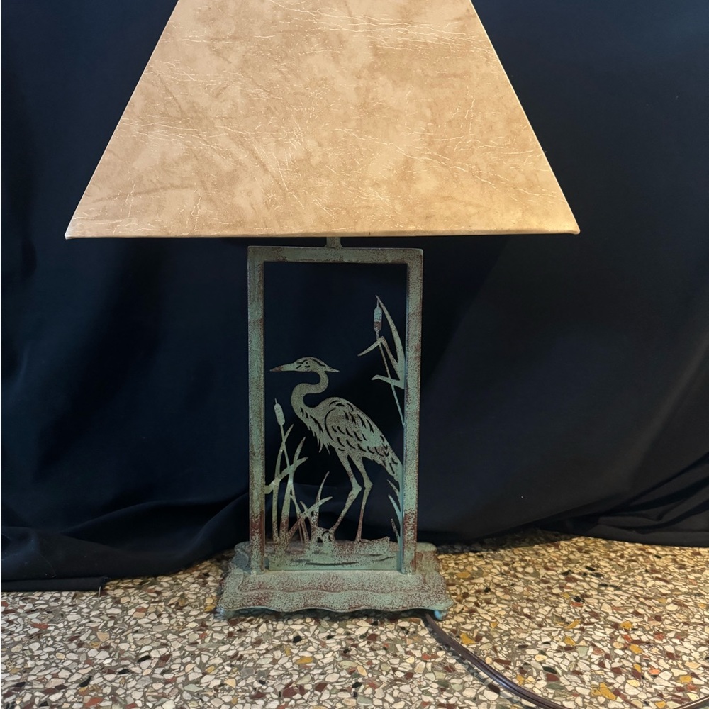 Dennis East Die Cut Green Patina Heron Lamp